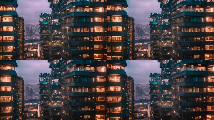 未来科幻城市建筑灯光