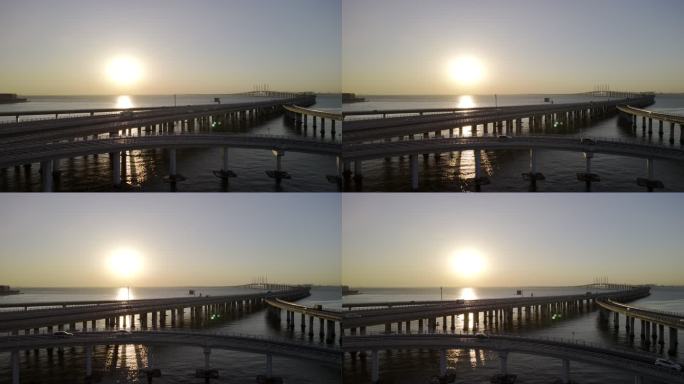 夕阳下的胶州湾大桥