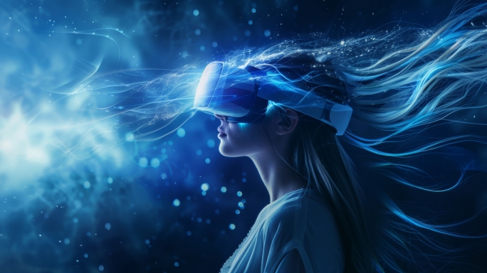 优雅女性带着VR眼镜在虚拟世界