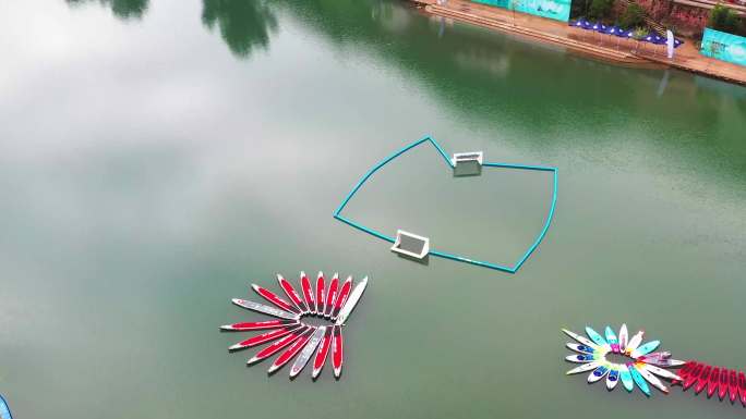 4k-楠溪江划桨比赛赛前场景空镜航拍