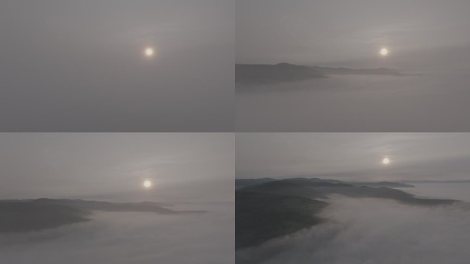 无人机穿过云层的日出效果