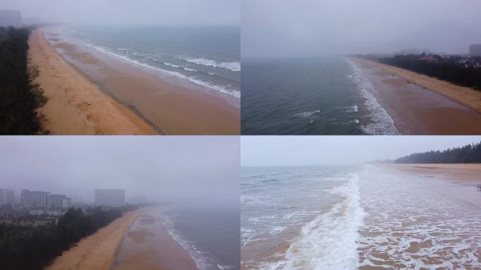 海口航拍空镜头海滩无人机公园大雾