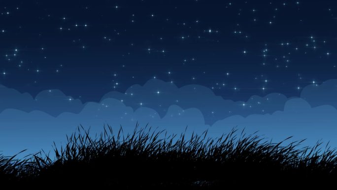 夜晚星空小草风吹背景