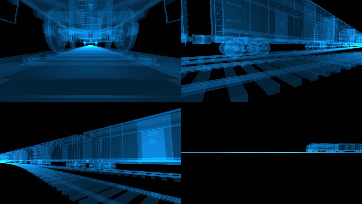 科技线框火车多角度