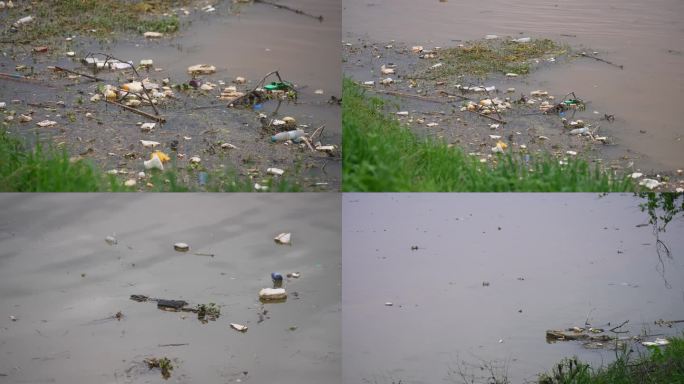 湘江河道中漂浮的固体废弃物垃圾空镜