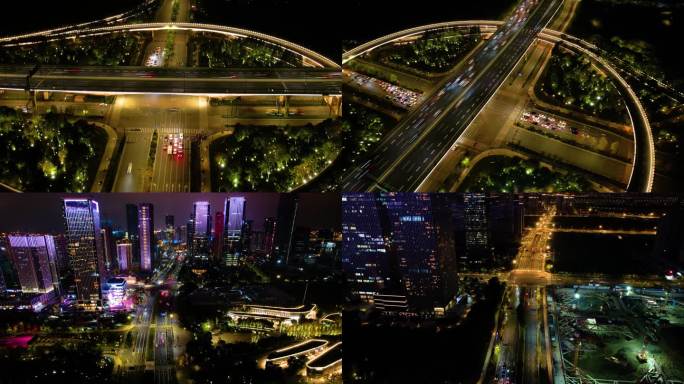 杭州城市夜景车流航拍延时视频素材