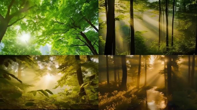 阳光透过树林唯美天然氧吧