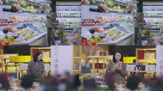 4k-女子超市购物生活市场选购逛超市消费