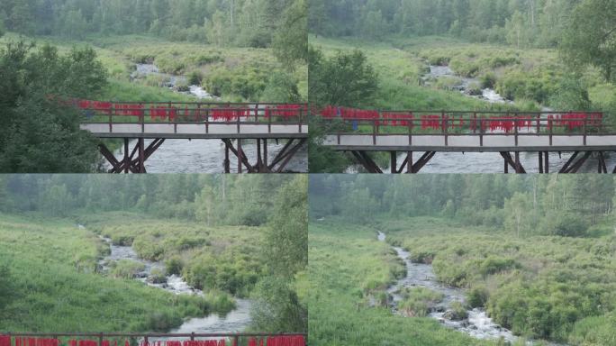 小桥流水风景森林航拍