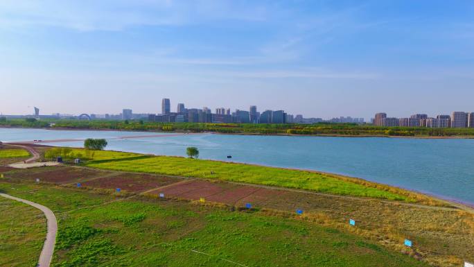 石家庄滹沱河太行大街湿地水系航拍