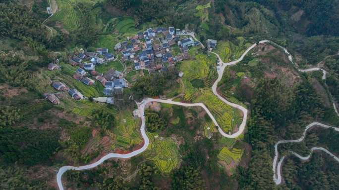 航拍江西龙池汰古村春天早晨