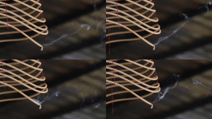 庙门悬挂塔香默默燃烧香烟袅袅05