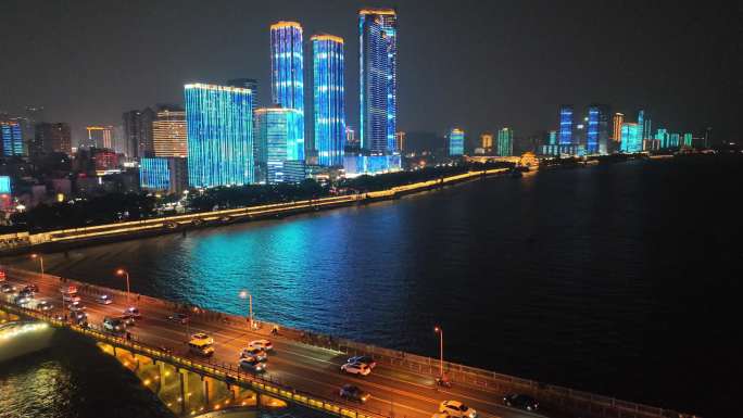 航拍橘子洲夜景 长沙橘子洲夜景 长沙地标