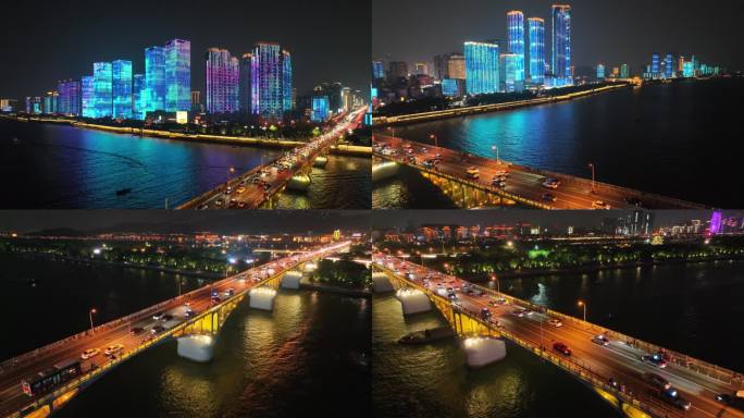 航拍橘子洲夜景 长沙橘子洲夜景 长沙地标