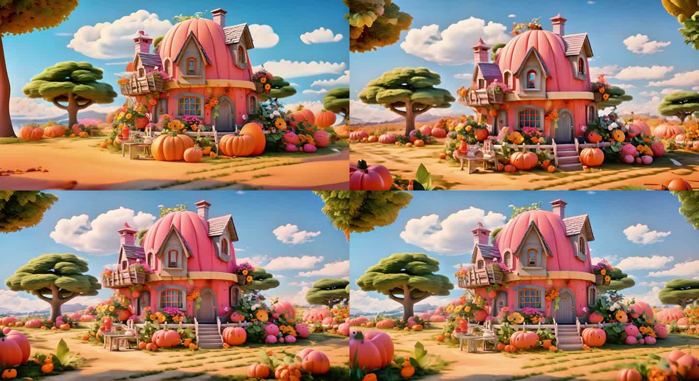 卡通世界小木屋色彩鲜艳充满童趣糖果形状