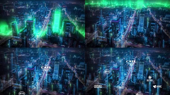 全息扫描城市科技线条logo集群动画