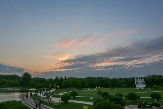 城阳世纪公园落日延时摄影 夕阳 风景