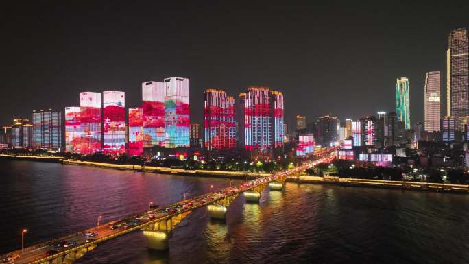 航拍橘子洲夜景 长沙橘子洲夜景 长沙地标