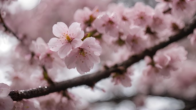 春天谷雨 雨中樱花盛开AI