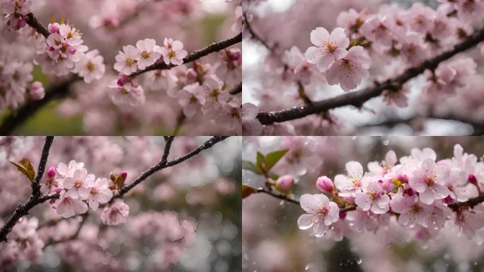 春天谷雨 雨中樱花盛开AI