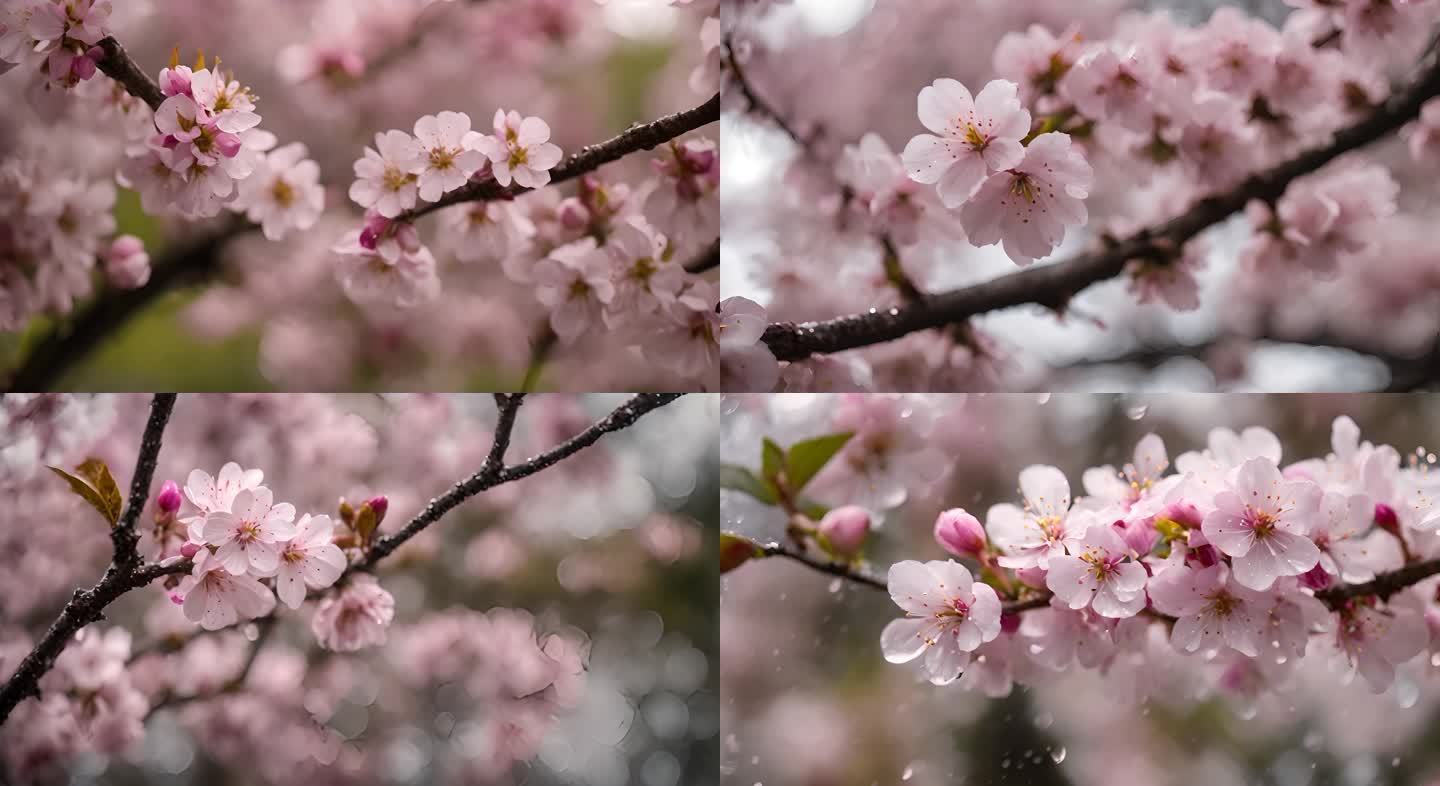 春天谷雨 雨中樱花盛开AI