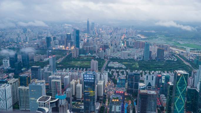 深圳城市全景云雾日转夜延时