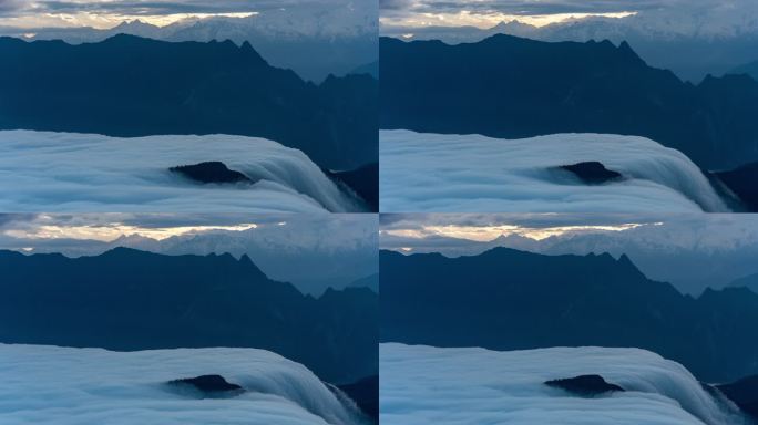 四川雅安牛背山云海云瀑贡嘎雪山高空航拍