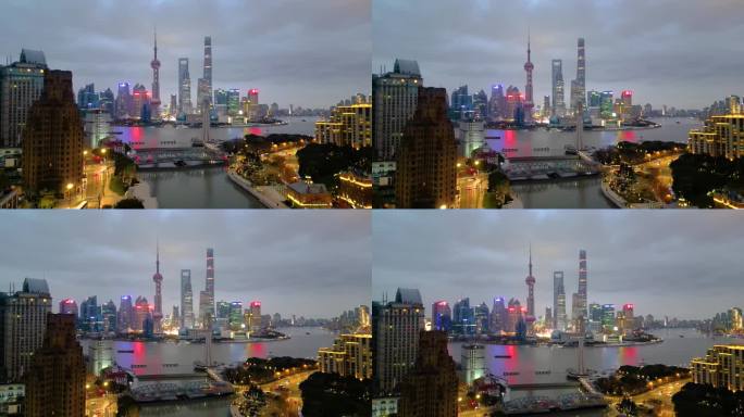 上海外滩乍浦路桥遥望陆家嘴夜晚城市夜景风