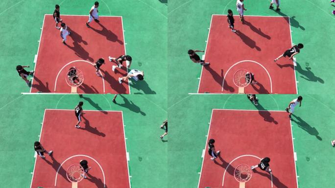 学校操场篮球场学生打篮球比赛实拍原素材