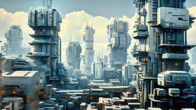 科幻都市未来感摩天大楼高耸入云充满科技感