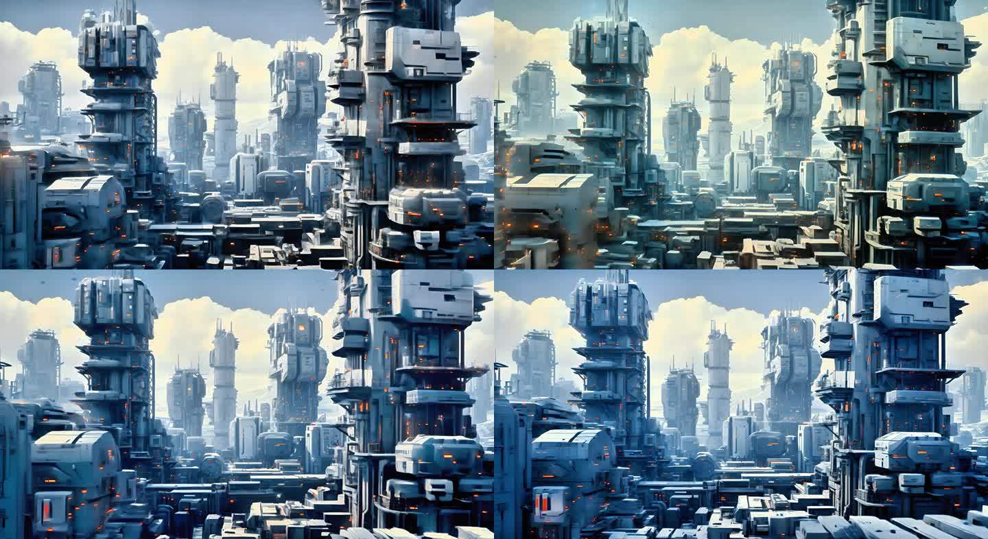 科幻都市未来感摩天大楼高耸入云充满科技感