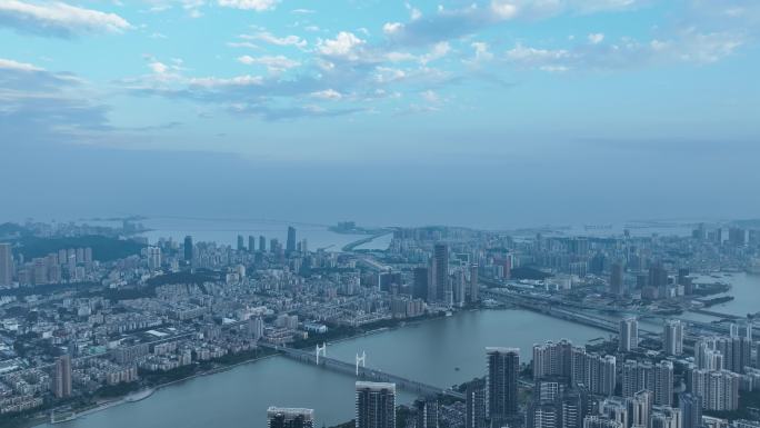 珠海航拍珠海城市建筑风光前山水道清晨傍晚