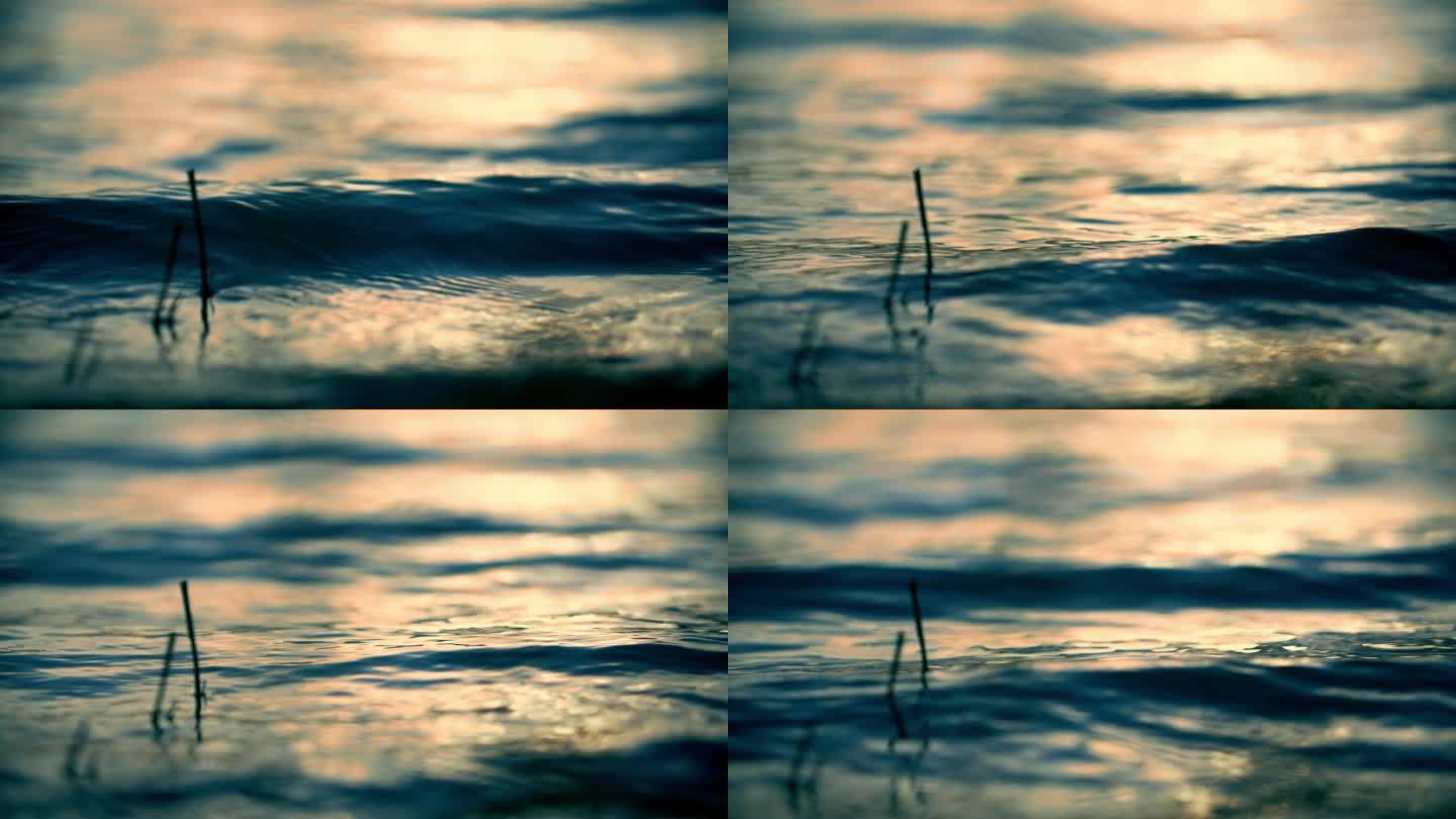 水面夕阳湖面光斑平静波光水浪拍打波光粼粼