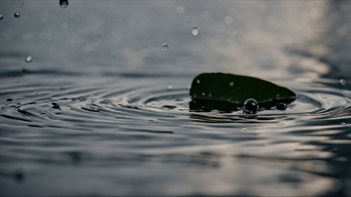 水滴雨水水花意境屋檐雨滴倒影下雨雨景雨