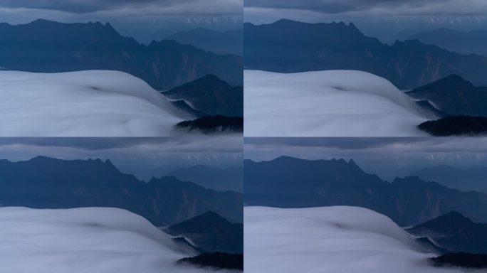 四川雅安牛背山云海云瀑贡嘎雪山高空航拍