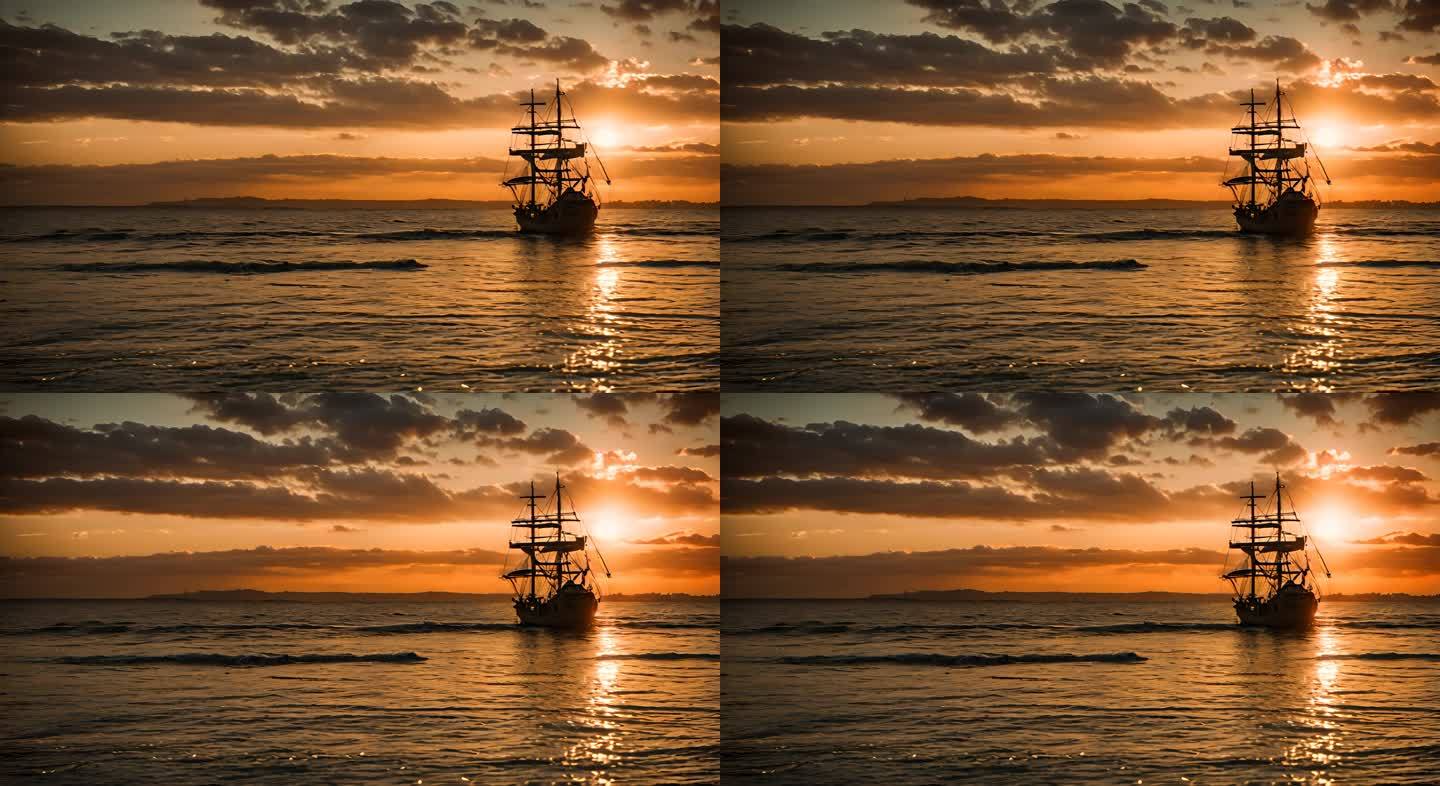 加勒比海前帆船商船海盗船