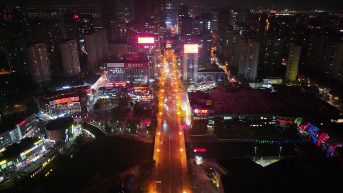 浙江绍兴夜晚夜景车流交通航拍越城区胜利东