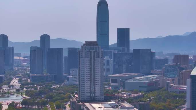 台州市椒江区大景全景航拍城市地标白云山飞