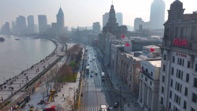 上海外滩南京东路航拍车流人流黄浦区风景城