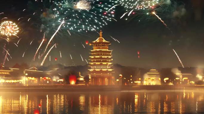 古建夜景氛围中国风背景动画