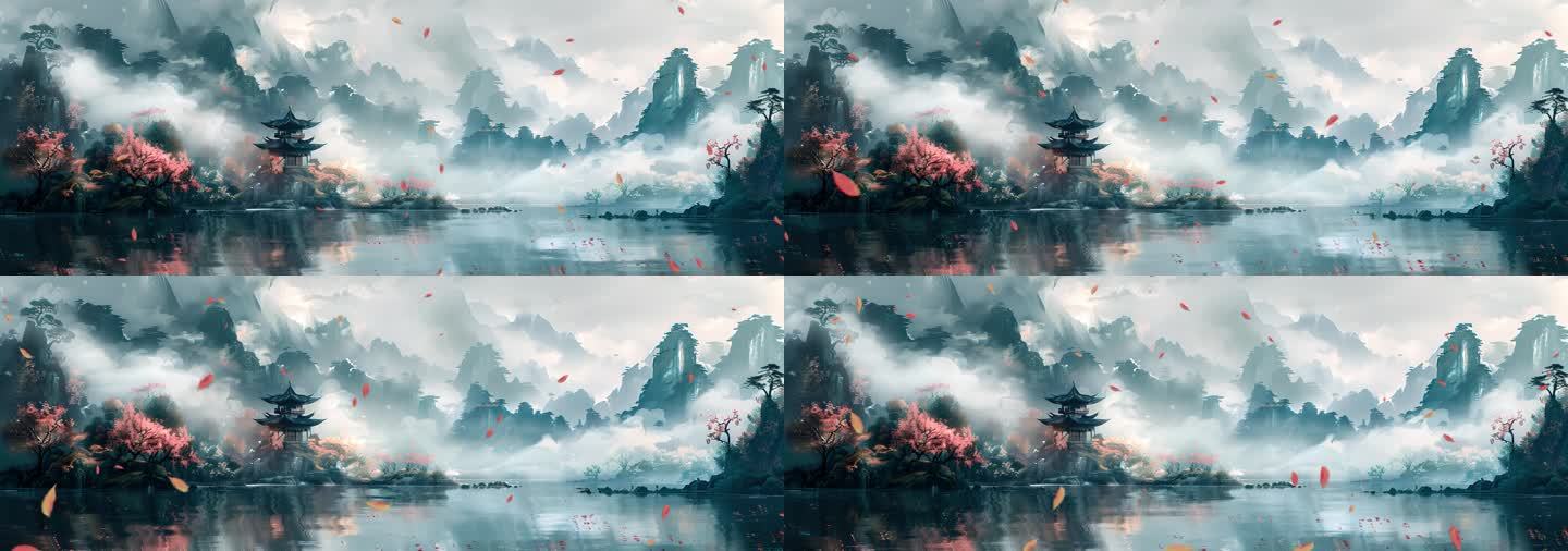 中国风山水画舞台背景