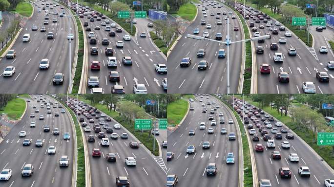 上下班高峰期道路车流航拍