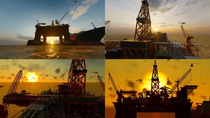 海上石油天然气能源勘探钻井平台航拍