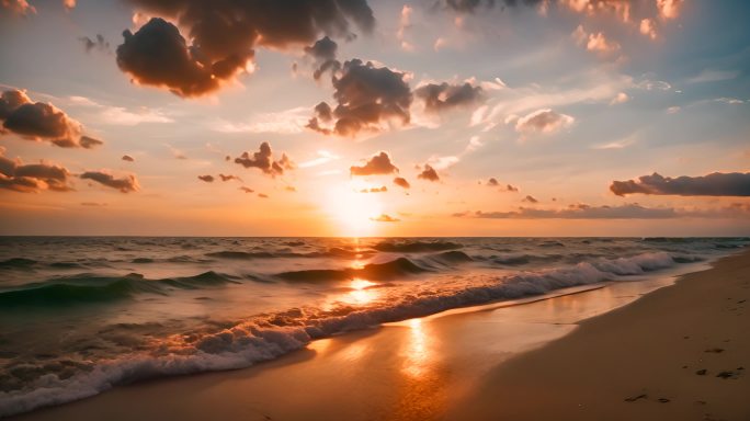 热带海洋日落日出的海上太阳触及地平线