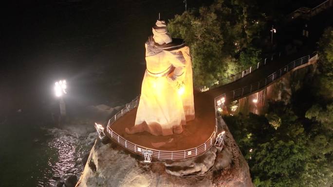 厦门思明区鼓浪屿航拍郑成功雕像夜晚夜景福