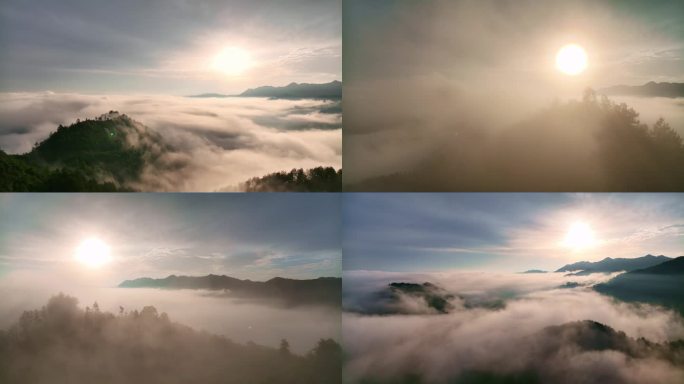4k航拍清晨的云雾山川自然空镜