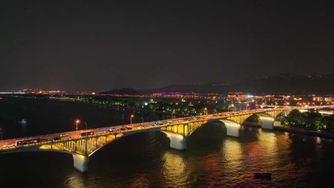 航拍橘子洲夜景 长沙橘子洲夜景 长沙地标