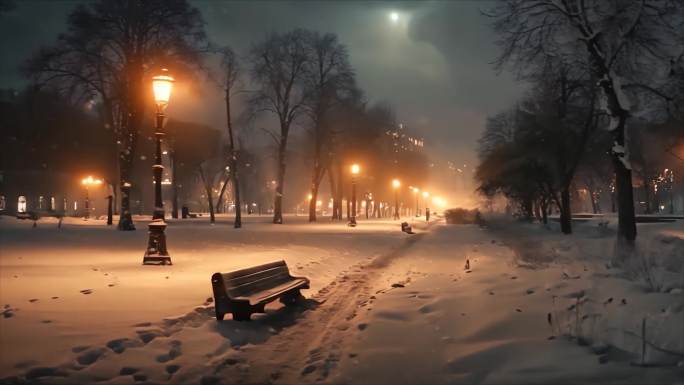 唯美城市雪景下雪天夜晚夜景素材原创