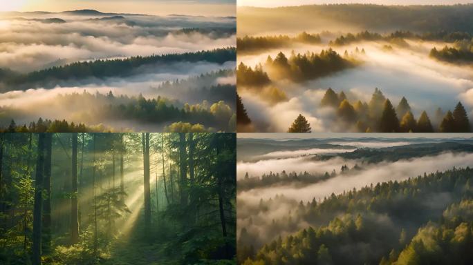 清晨丁达尔森林自然意境云雾云海