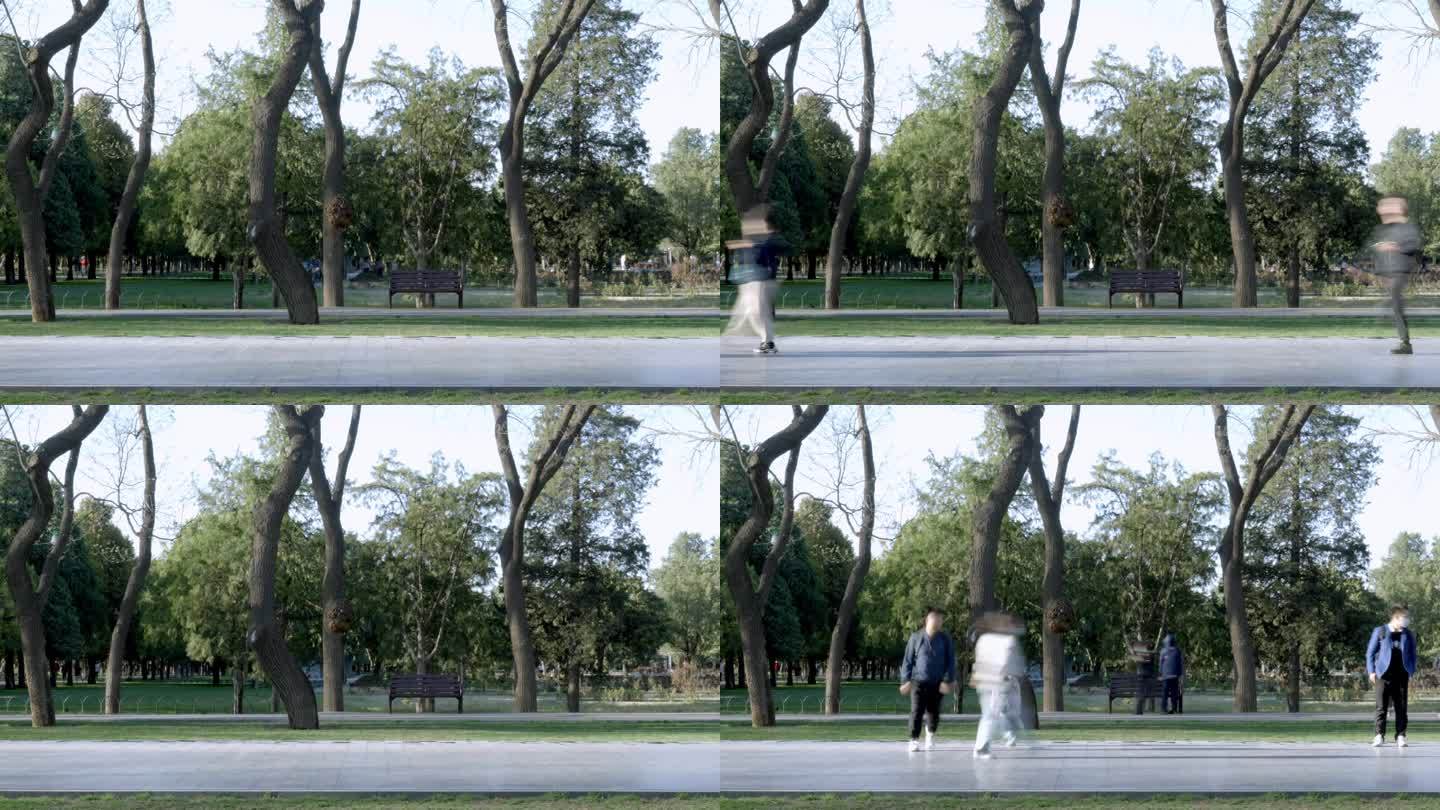 公园步道城市生活延时实拍4K